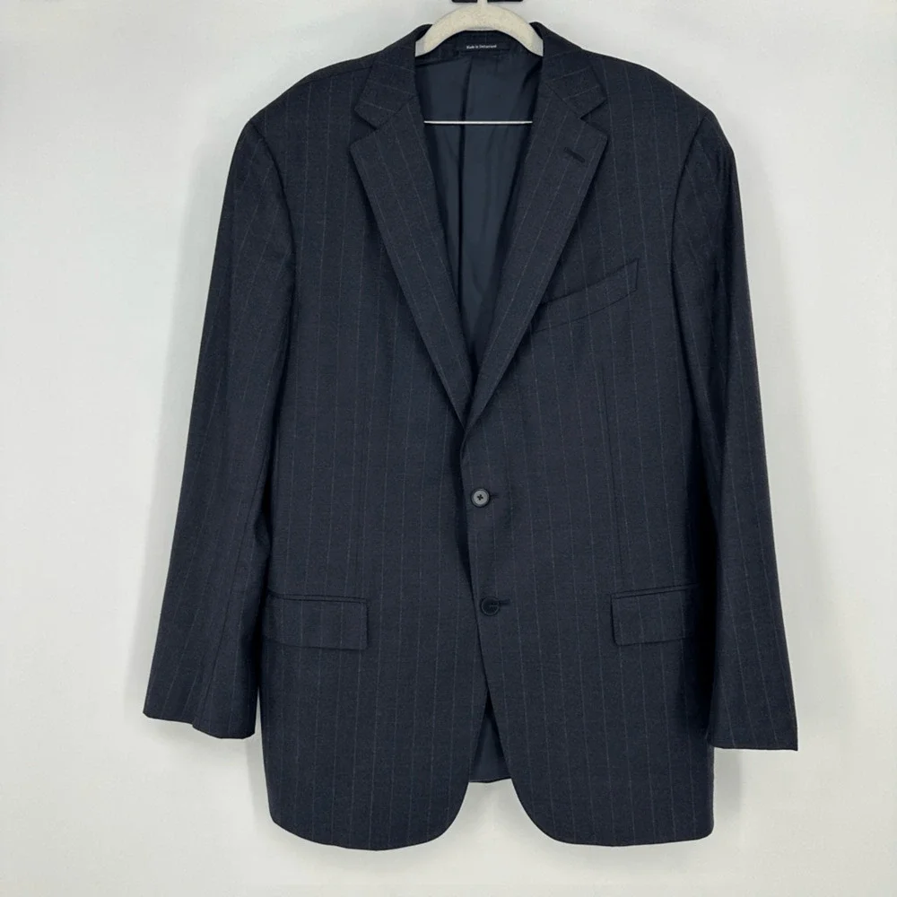 Ermenegildo Zegna Neiman Marcus Mens Wool Blazer Navy Pinstripe EU 56L US 46L